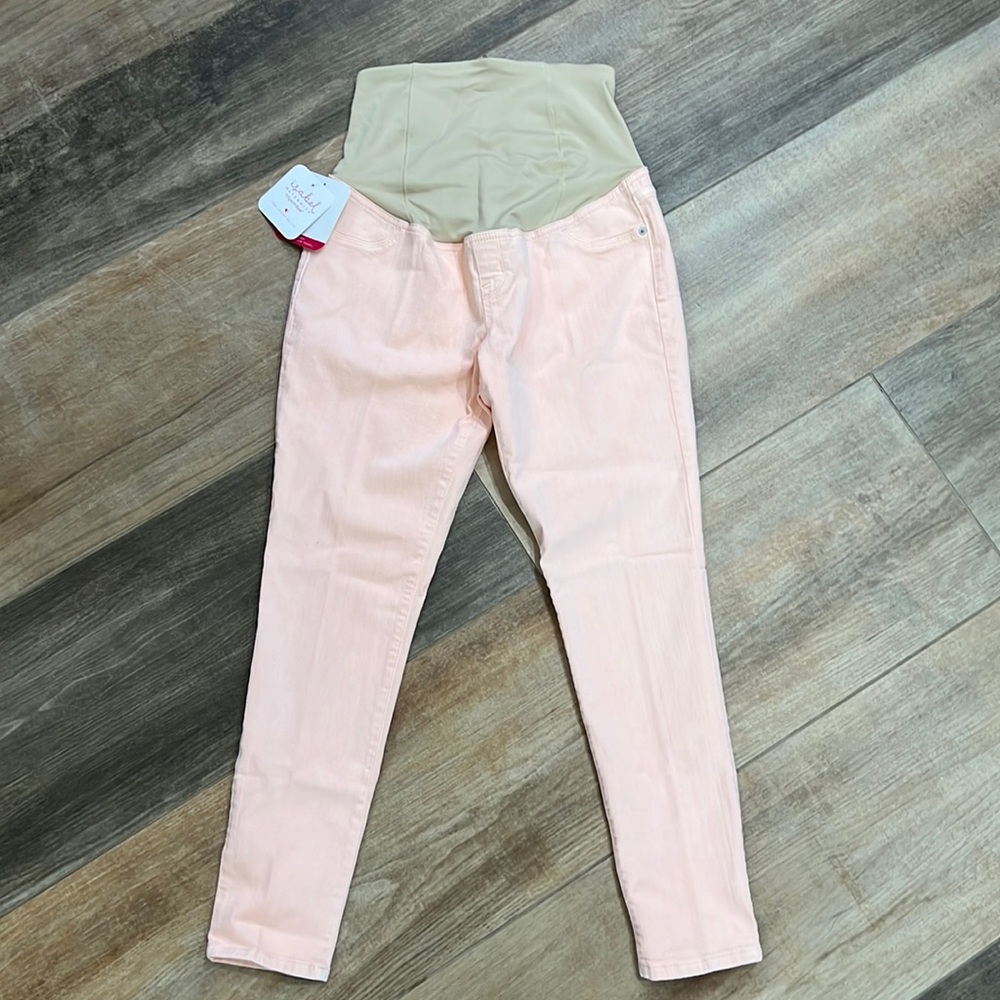 NWT{Isabel Maternity}Sz 18 Peachy Pink Skinny Crossover panel Jeans